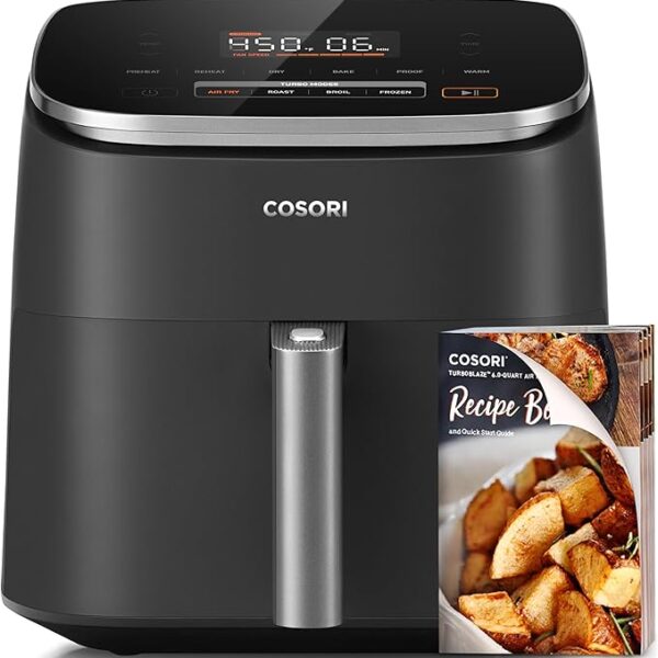 COSORI Air Fryer 6 QT TurboBlaze Technology, 9-in-1 Airfryer Oven, Crispy Results in Just Minutes, 130+ Recipes, Compact, Nonstick Basket, Dishwasher Safe, Dark Gray, DC601